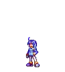 a pixel art of a man standing in the snow with ice cubes falling around him .