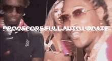 a group of people standing next to each other with the words " proofcore full auto update " on the screen