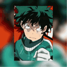 a close up of a cartoon character with green hair and gloves