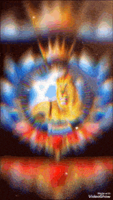 a lion with a crown in the middle of a colorful background with the words made with videoshow at the bottom