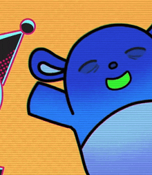 a cartoon drawing of a blue whale with a party hat on