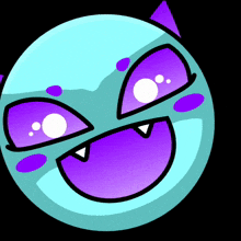 a cartoon drawing of a blue and purple monster with purple eyes