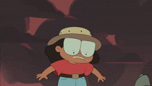 a cartoon of a girl with glasses and a hat
