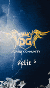 a blue background with a logo that says dg great community