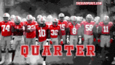 a group of football players are lined up in a row and the word quarter is on the bottom right