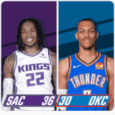two basketball players wearing kings and thunder uniforms