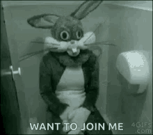 bunny mascot creepy join me toilet