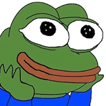 a green frog with big eyes and a big smile on its face is wearing blue pants .