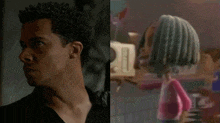 a man and a cartoon girl are next to each other with the number 21 in the corner