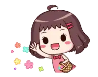 a cartoon girl is holding a basket of flowers