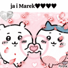 a couple of cartoon characters making a heart with their hands and the words ja i marek