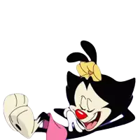 a cartoon character with a yellow bow on her head is laying down and smiling .