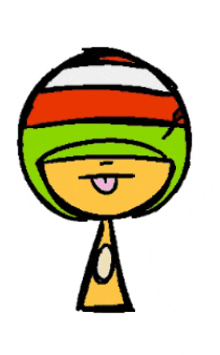 a cartoon character with a green and red hat on
