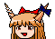 a pixel art drawing of a girl with horns and a bow on her head .