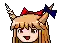 a pixel art drawing of a girl with horns and a bow on her head .