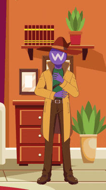 a cartoon character with a w on his face