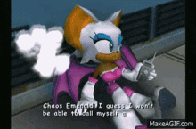 a screenshot of rouge from sonic the hedgehog talking on a cell phone