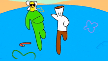 a drawing of a flower and a man with a candy cane