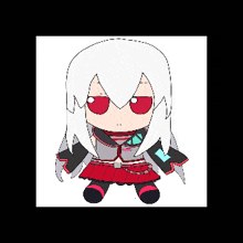 a drawing of a girl with red eyes and white hair