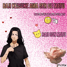 a picture of a man with the words baju keisuke ama ser de matu on the bottom