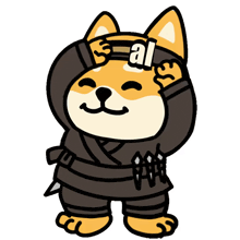 a cartoon dog wearing a black ninja outfit