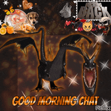 a picture of a dragon says good morning chat on it