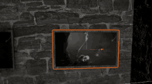 a black and white photo of a brick wall with an orange outline around it