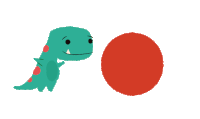 a cartoon dinosaur is playing with a red circle