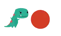 a cartoon dinosaur is playing with a red circle