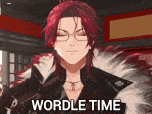 a man with red hair and glasses is smiling with the words wordle time behind him