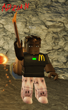 a cartoon character with a mcdonald 's logo on their shirt
