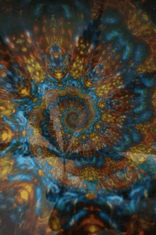 a painting of a swirl with a blue and yellow center