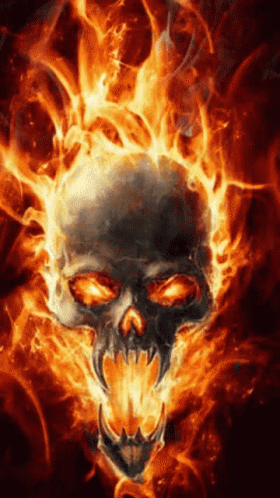 animated skull on fire