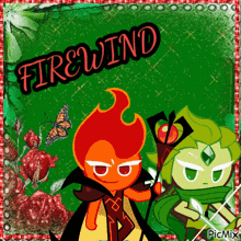 a picture of a fire and wind cookie with a green background