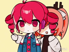 a couple of anime girls with red hair are standing next to each other