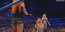 a group of women are wrestling in a wrestling ring .