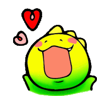 a cartoon of a frog with two hearts above it 's head