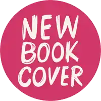a pink circle with the words " new book cover " written on it