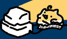 a cartoon drawing of a cat and a cube with a face on it