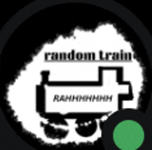 a black and white image of a train with the words `` random train '' on it .