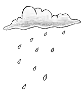 it is a black and white drawing of a cloud with rain drops falling from it .