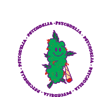 a logo for a company called psychodelia with a marijuana plant in the center