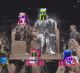 a pixelated image of a man sitting in a chair with a crown on his head