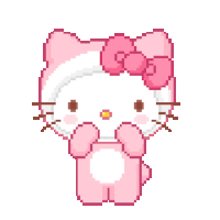 a pixel art of a hello kitty with a pink bow on her head .