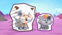 a cartoon drawing of a sheep and a wolf with a purple border