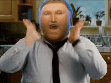 a man wearing a tie and a shirt is making a funny face