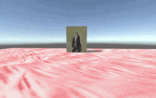 a cartoon character with a purple green and blue face is running on a red surface