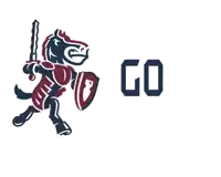 a logo for the go knights with a knight on a horse holding a sword
