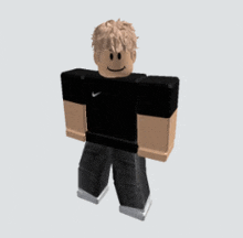 a roblox character is wearing a black shirt and black pants