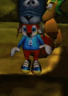 a cartoon character with the letter b on his sweatshirt